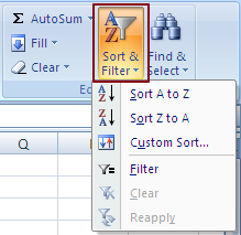 Cara menampilkan menu Sort & Filter